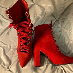 Suede Red lace up high heels